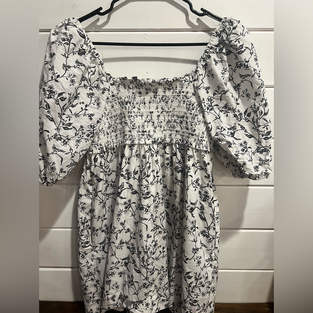 Bird Floral Babydoll Puffedsleeve Mini Smocked Dress Women Girlhoodcore Coquette - Picture 5 of 16